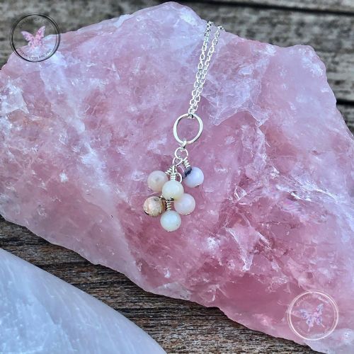 Pink Opal Cluster October Birthstone Necklace